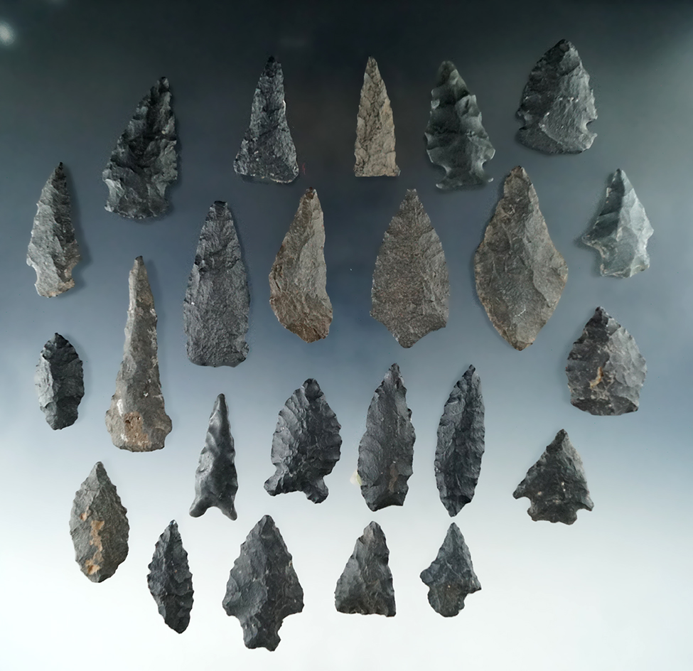 Group of 24 assorted basalt artifacts found in the Black Rock Desert by R. D. Mudge.