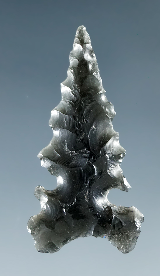 Very unique serrations on this 1 1/4" obsidian point found in Humboldt Co., Nevada.