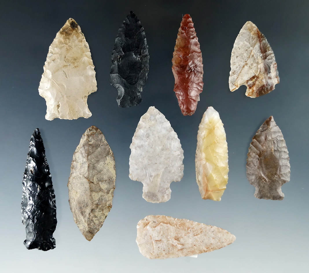 Set of 10 assorted Great Basin artifacts, largest is 2 5/16".