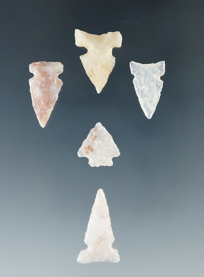 Set of five bird points made from quality material, largest is 7/8" found by R. N. Johnson who was