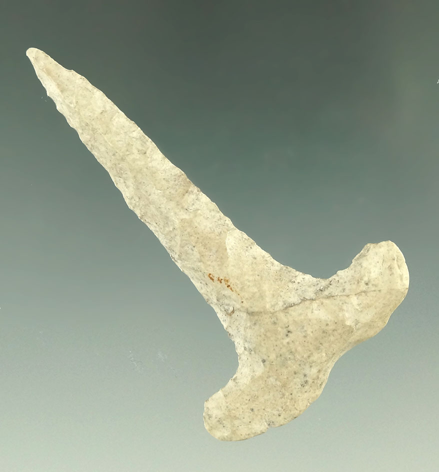 2 1/2" Bayport chert E-Notch Drill found in Paulding Co., Ohio.