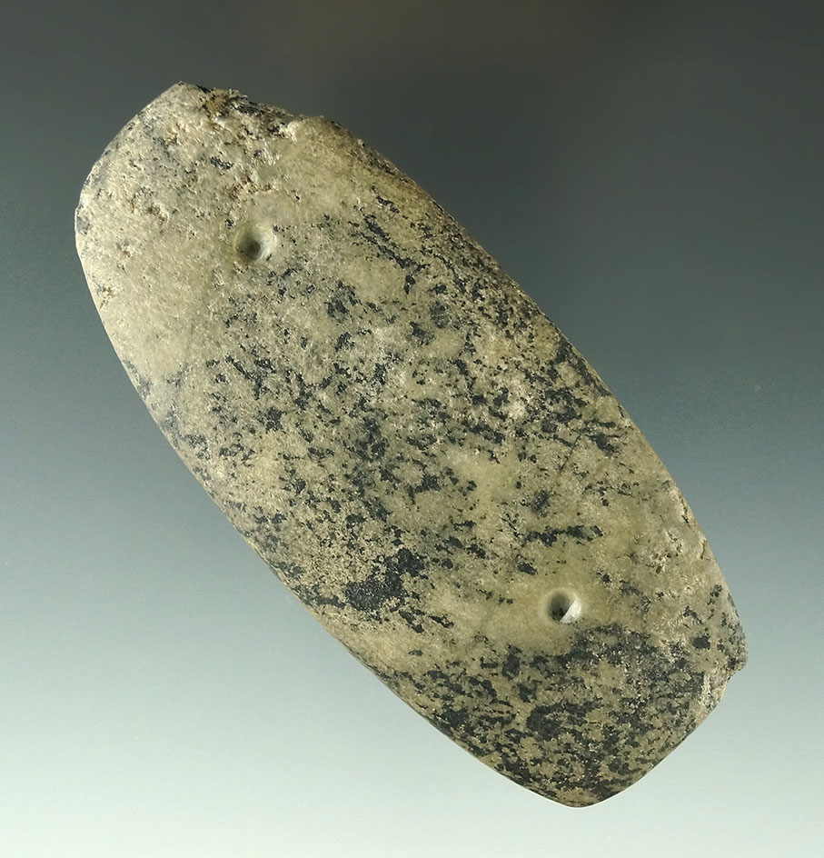 4 1/8"  undrilled Gorget with drilling holes "spotted" on one side. Montgomery Co., Ohio in 1933.