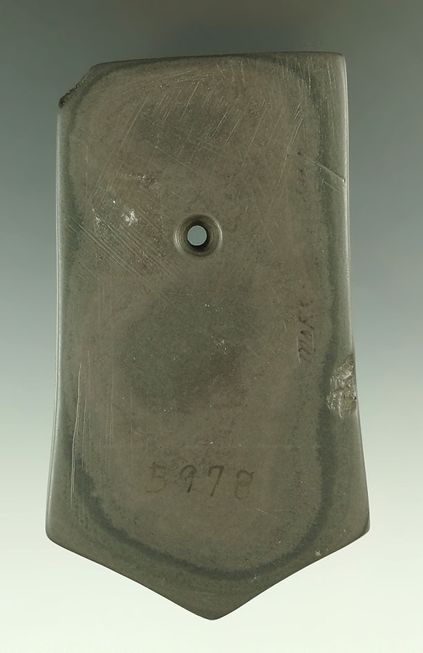 4 1/8" Hopewell Pentagonal Pendant found in Morrow Co., Ohio made from nicely banded red slate.