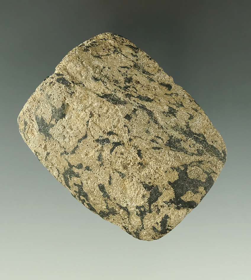 2 11/16" Gneiss Bannerstone that is partially drilled from one side - Willard Marsh, Huron Co., Ohio
