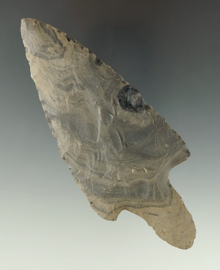 Large and nice 4 13/16" long stem Adena - Hornstone - nicely banded - Spencer Co., Indiana.