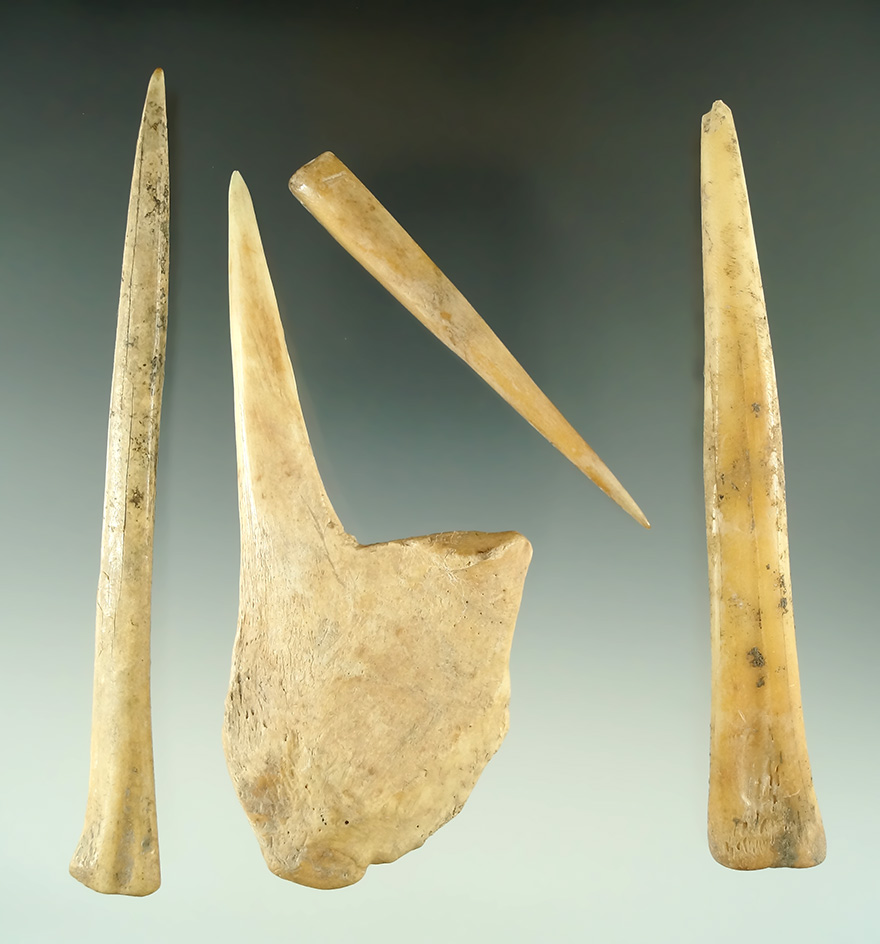 Set of four old bone awls found in Kentucky., largest is 5 1/16".