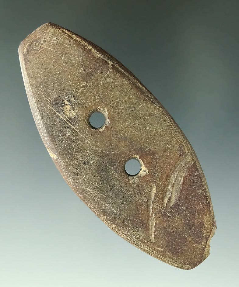 3 5/8" brown slate Gorget found in New Jersey.