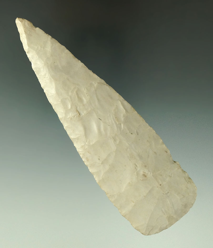 Excellent flaking nice beveling on this 5 5/16" Blade  found in Pike Co., Indiana. Ex. Sarnovsky.