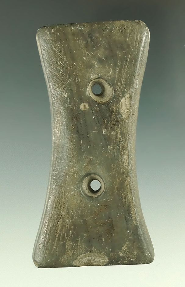 3 3/4" thin Adena Bi-Concave Gorget - tallies on one side and excellent patination. Paulding Co., Oh