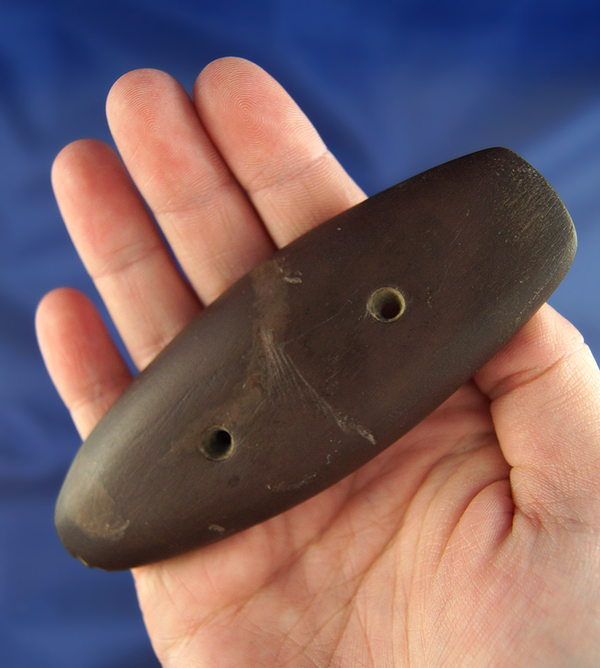 4 1/16" red slate Gorget found in Wood Co.,  Ohio in very nice condition.