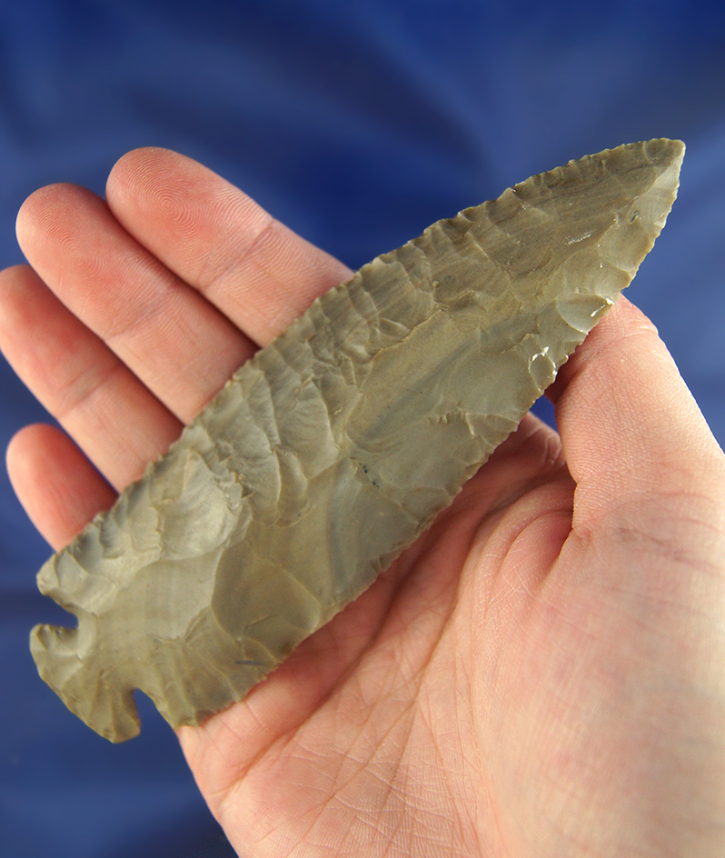 4 15/16" nicely patinated Hornstone Dovetail found in orange Co.,  Indiana. Bennett COA.