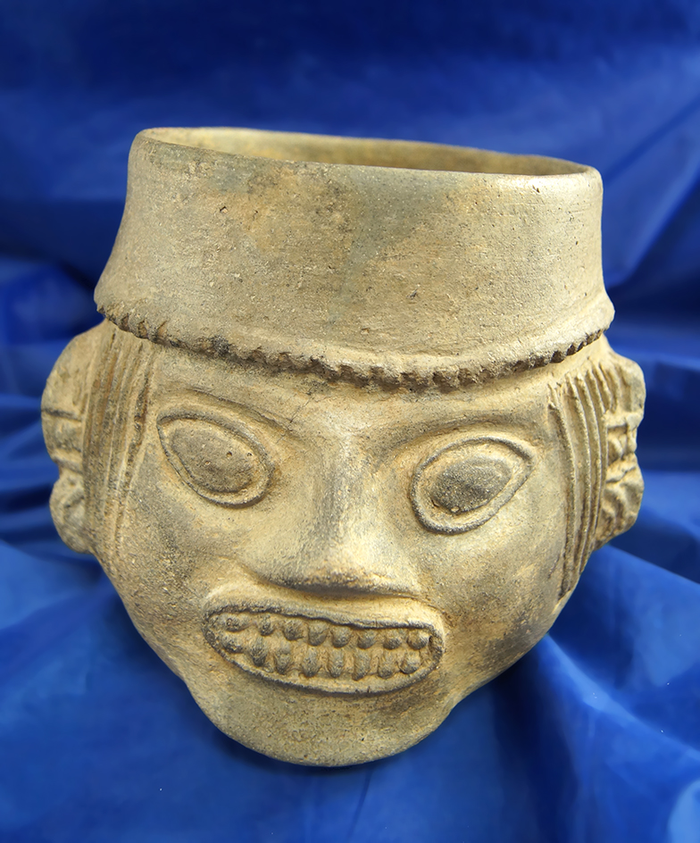 5" tall by 5 1/2" wide human effigy jar from Peru