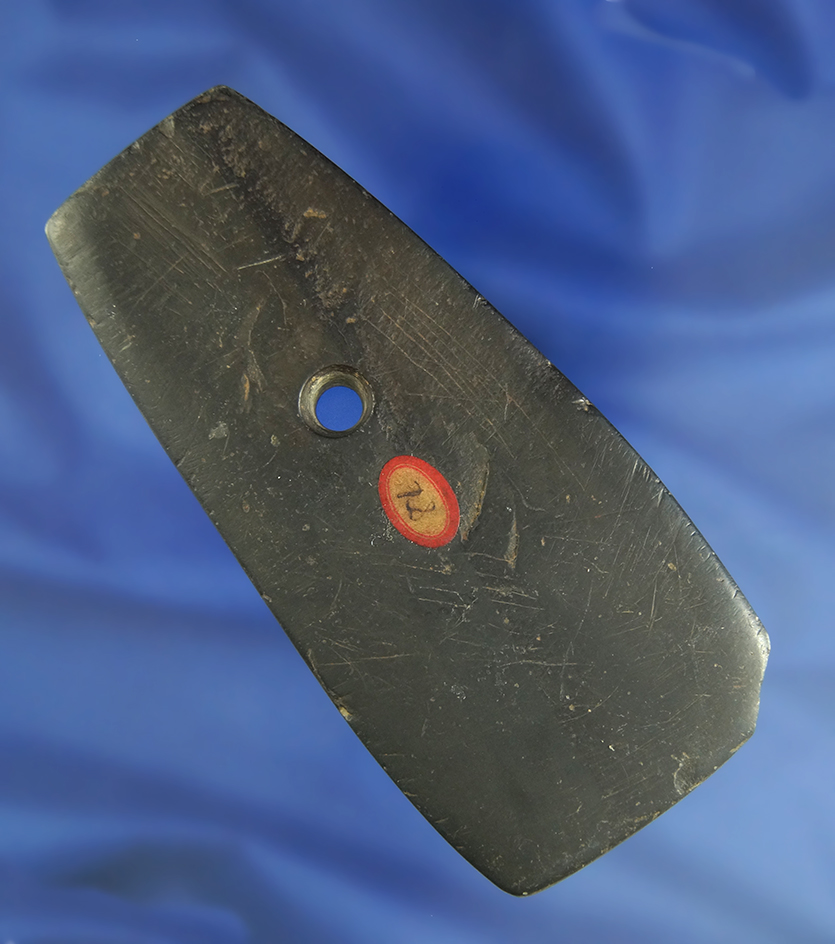 4 3/8" heavily patinated slate Trapezoidal Pendant found in Wood Co.,  Ohio.