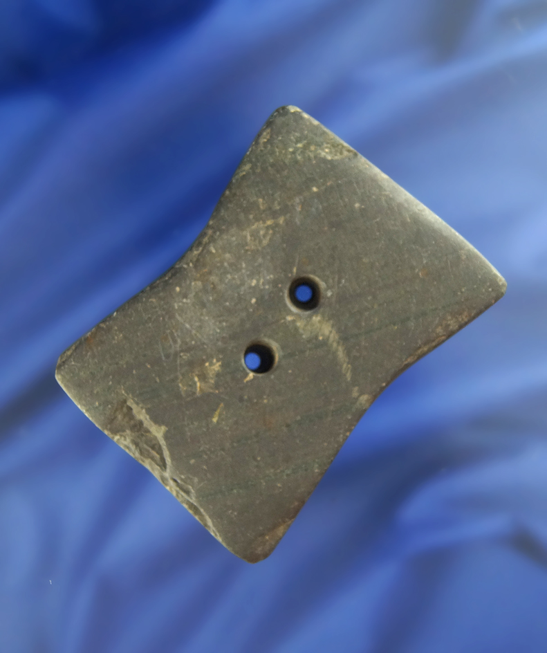 Excellent patina on this 3 1/16" bi--Concave Gorget found in Auglaize Co.,  Ohio.