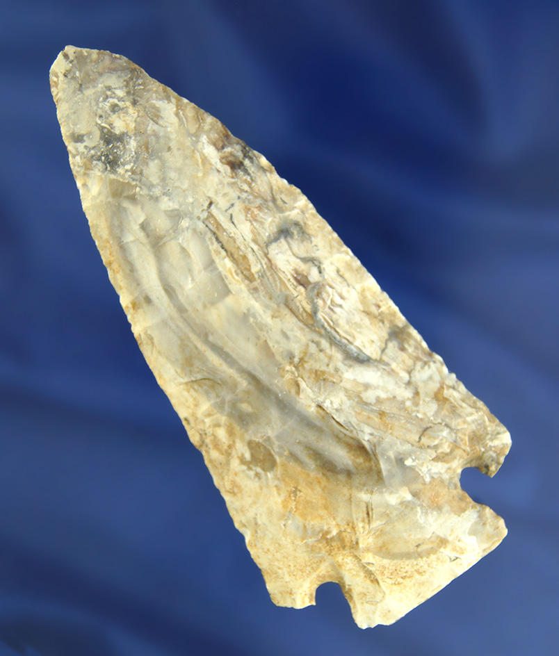 Large 4 5/16" Mozarkite Flint Archaic Knife with beautiful color pattern  found in Cole Co.,  Missou