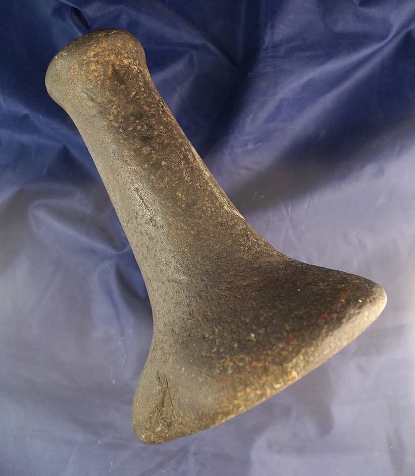 7" tall highly developed Knob Top Bell Pestle found in Montgomery Co., Ohio. nutting divot on base.