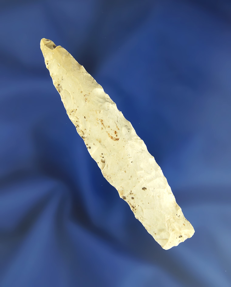 3 1/2" Nebo Hill that is nicely patinated found in Missouri with a minor impact fracture to tip.