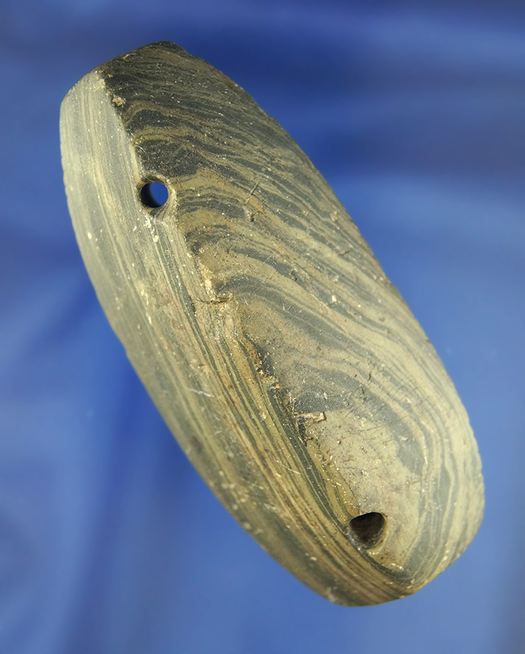 3 3/8" Glacial Kame Ridged Gorget found near Indian Lake, Cass Co.,  Michigan. Many tally marks