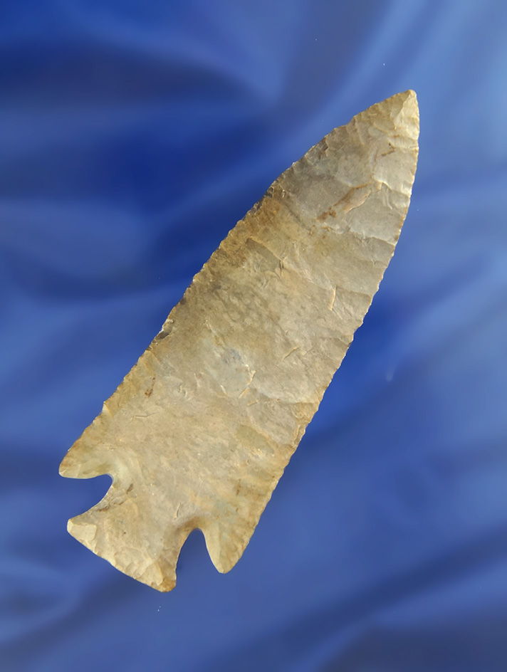 Excellent flaking on this 4 3/8" Hardin with restored ears found in Alexander Co.,  Illinois.