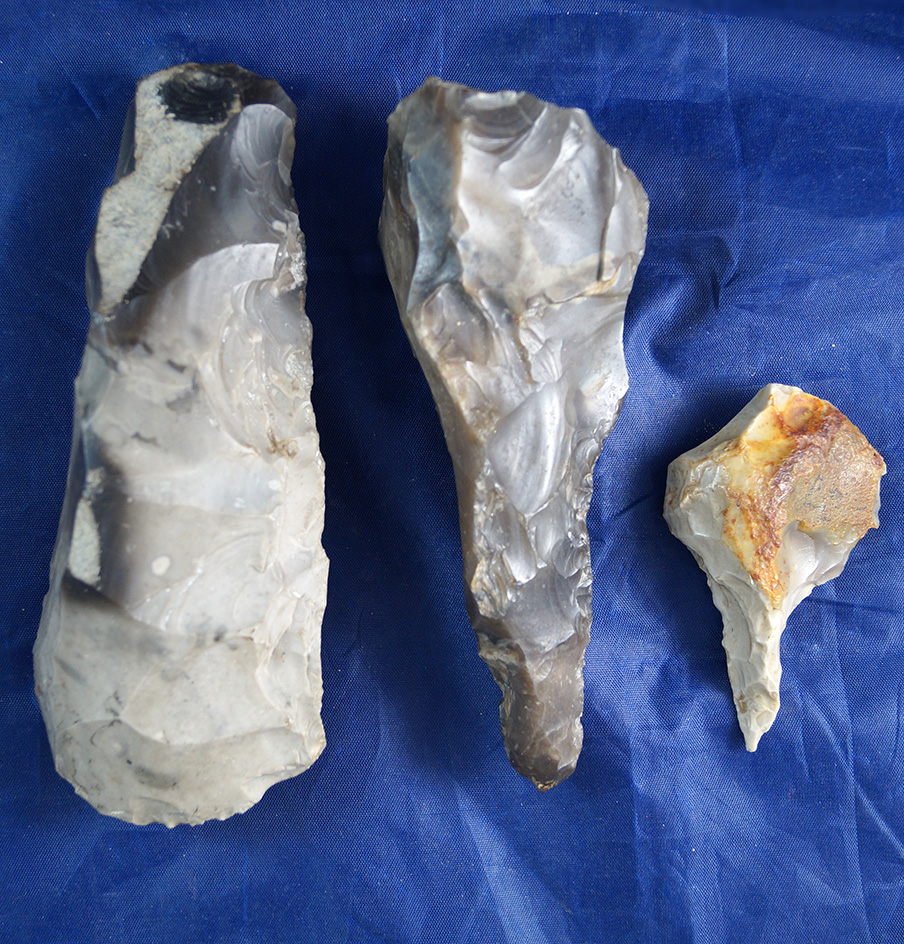 Set of 3 Danish Flint Tools found in Denmark, largest is 6".