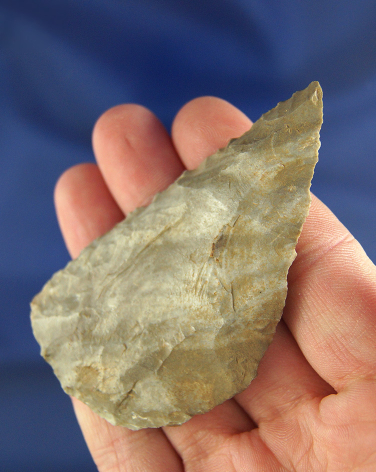 2 7/8" Archaic Beveled Knife found in Pulaski Co.,  Indiana in 1975 made from Indiana Green Flint.
