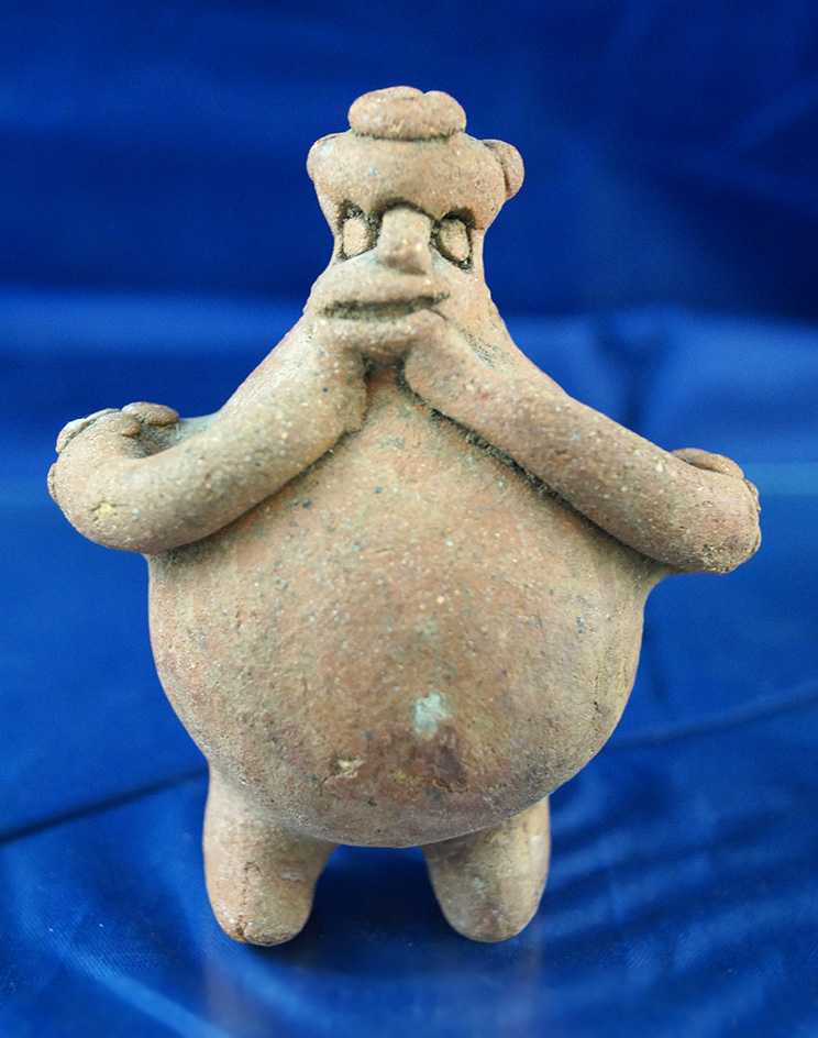 3 1/2" tall Pre Columbian Rattle from West Mexico, one foot has been restored.