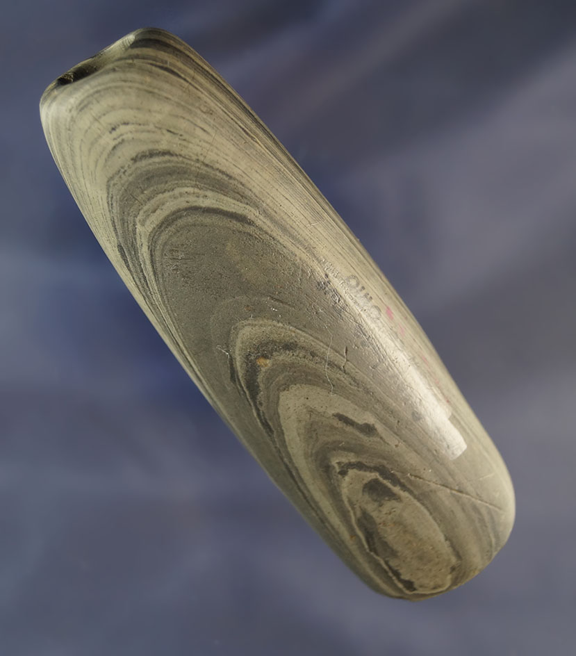 3 3/4" Tube Pipe made from beautifully banded slate found in Perrysburg Township, Wood Co.,  Ohio.