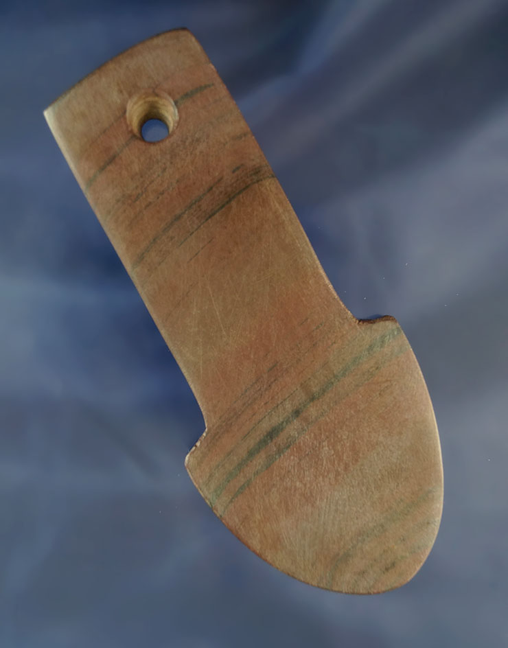 4 5/16" red banded slate Shovel Pendant - Randolph Co.,  Indiana west of Muncie. Ex. Dr. Bunch.