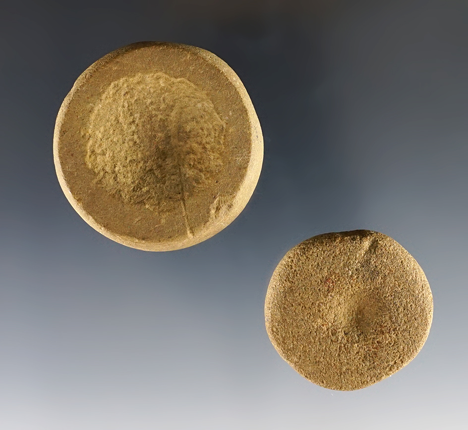 Pair of Sandstone Discoidals - Point Pleasant. Both are Ex. Meuser collection. Largest is 1 3/4".