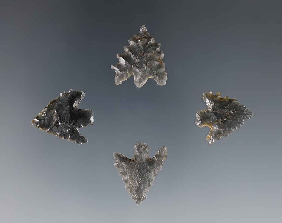 Set of 4 well made Calapooya Points found in Southern Oregon. The largest is 13/16".