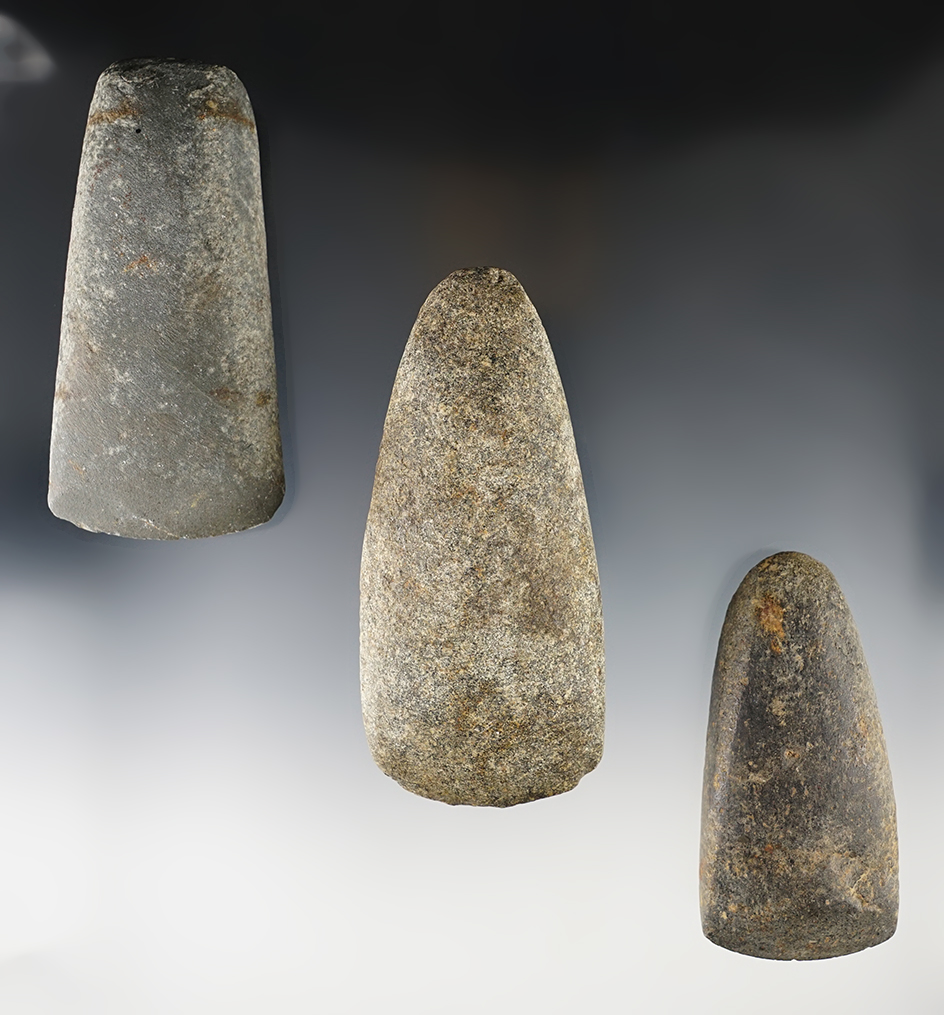 Set of 3 well made Hardstone Celts - Ohio. All are in excellent condition. Largest is 4 3/4".