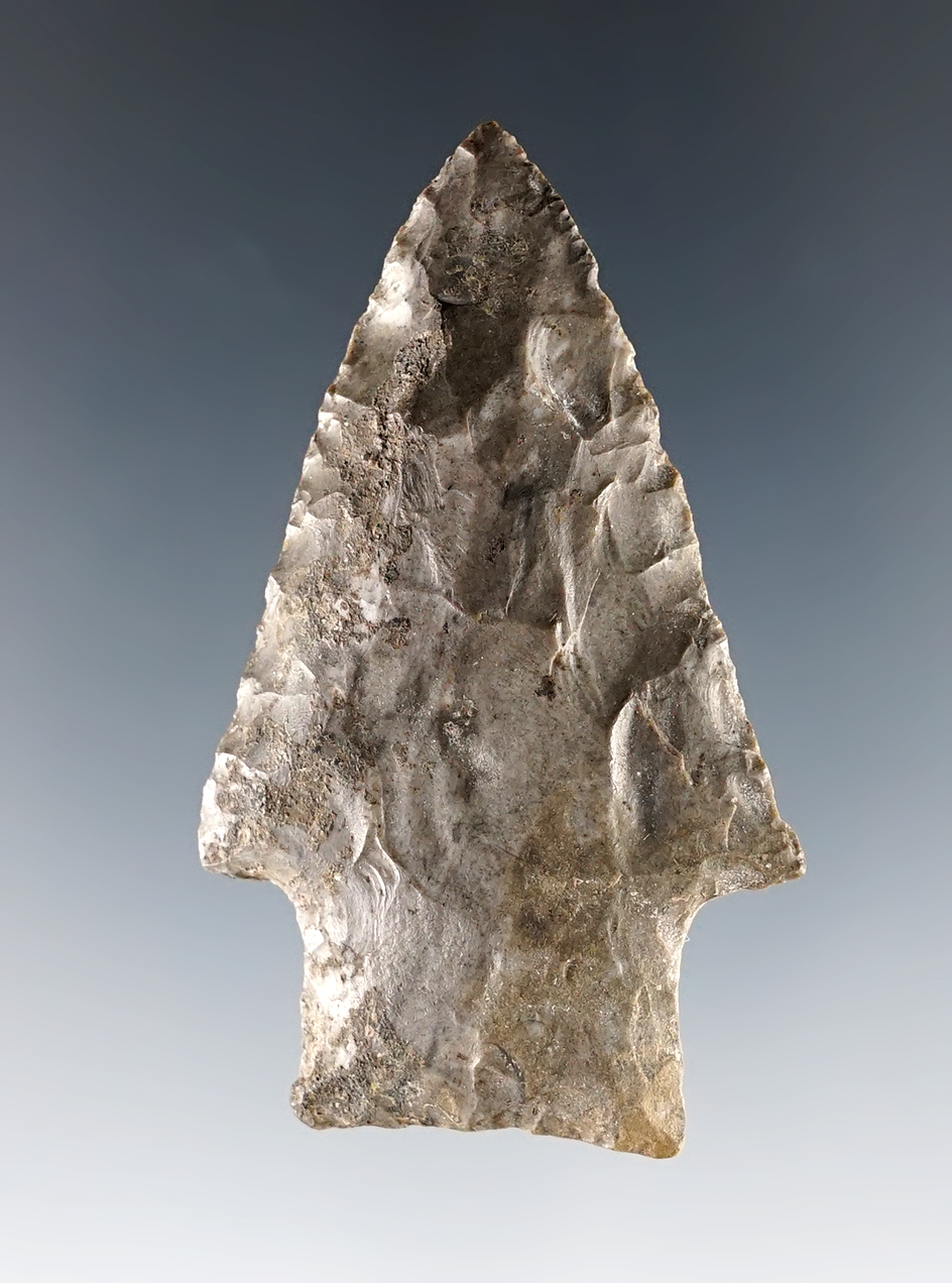 2 1/4" Stemmed Archaic Point. Found around Lamoka Lake, Schuyler, Co., New York.