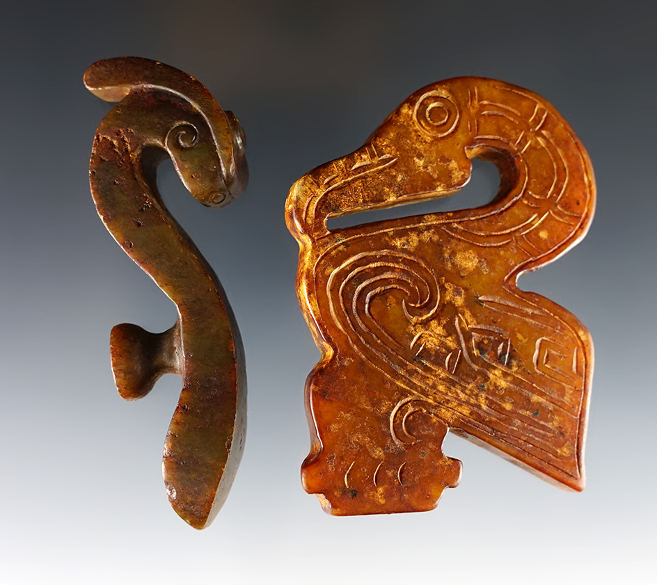 Pair of Southeastern Asia artifacts including a Cormorant effigy and a Sash Hook. 