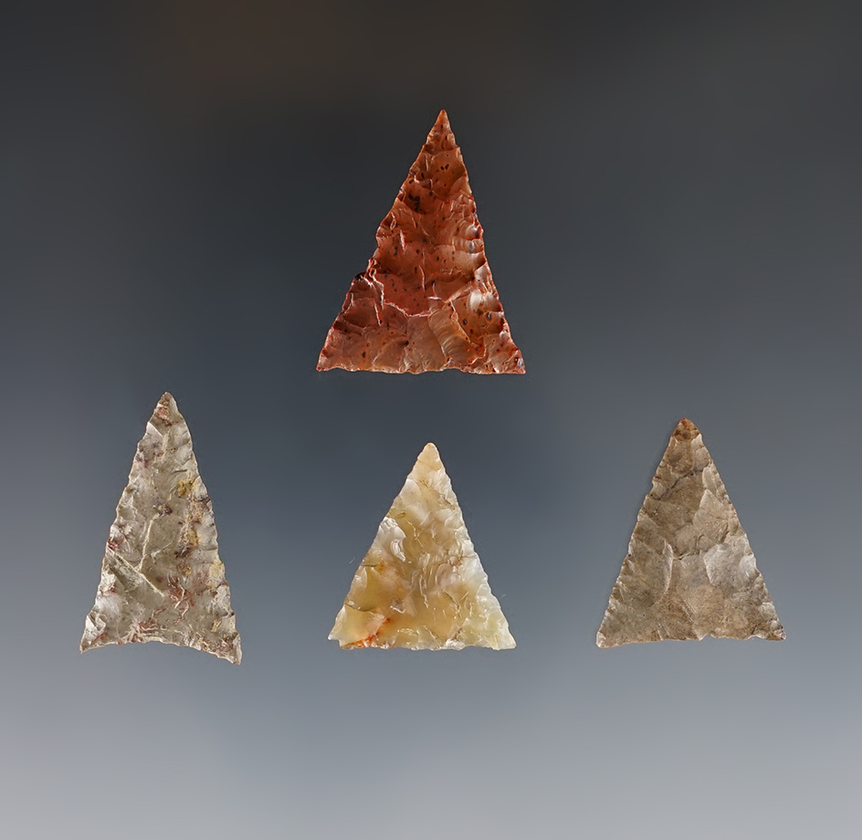 Set of 4 Triangles found near the Columbia River, largest is 1 3/16". Ex. Gene Favell collection. 