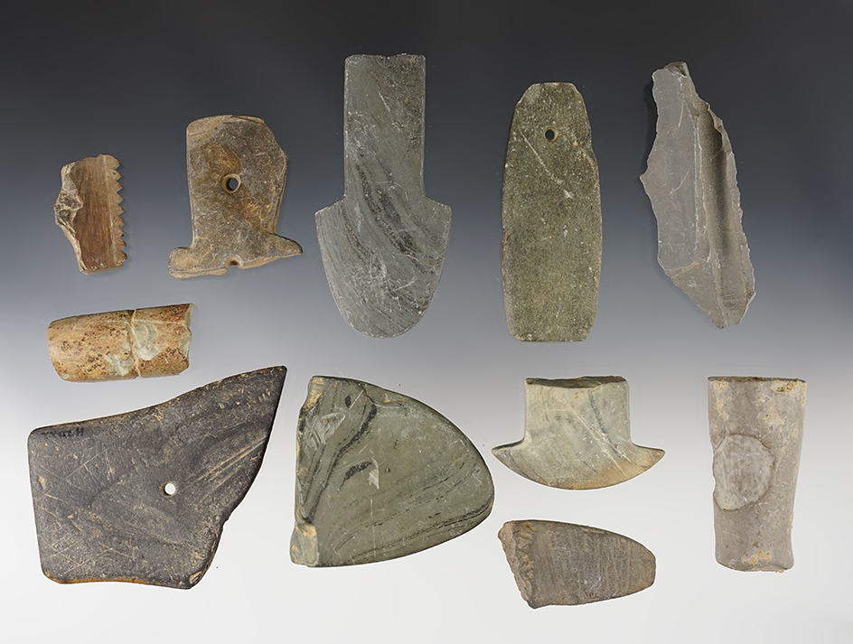 Set of 11 assorted Ohio Pendants and Bannerstone pieces. The largest is 3 5/16".