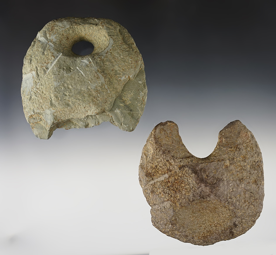 Rare, pair of Notched Ovate Bannerstone Preforms found in Logan Co., and Defiance Co., Ohio. 