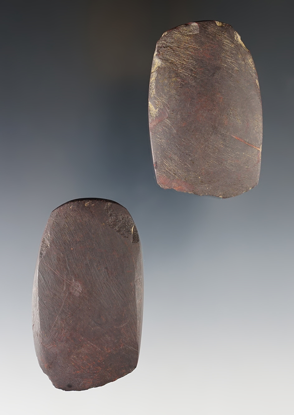 Pair of Square-sided Hematite Celts found in Ohio. The largest is 2 7/16".