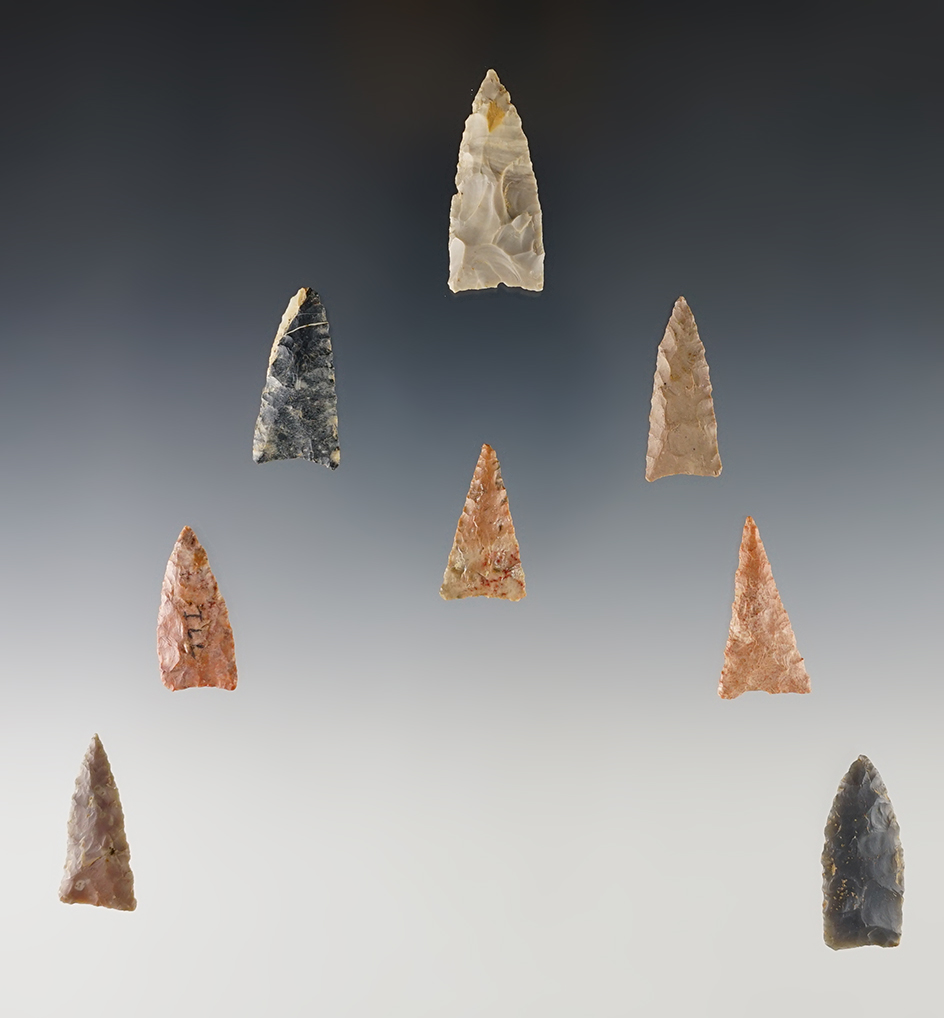 Set of 8 Triangles found in the Kentucky/Tennessee area. The largest is 1 7/16".