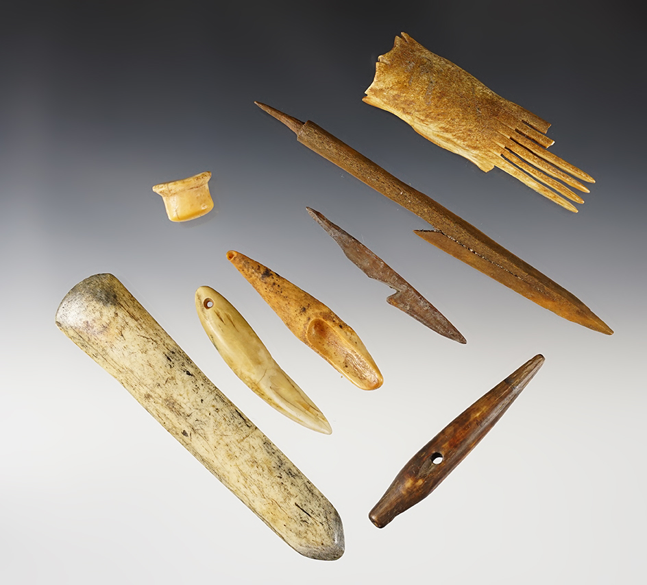 Set of 8 assorted Inuit artifacts found in Alaska. The largest is 5 1/16".