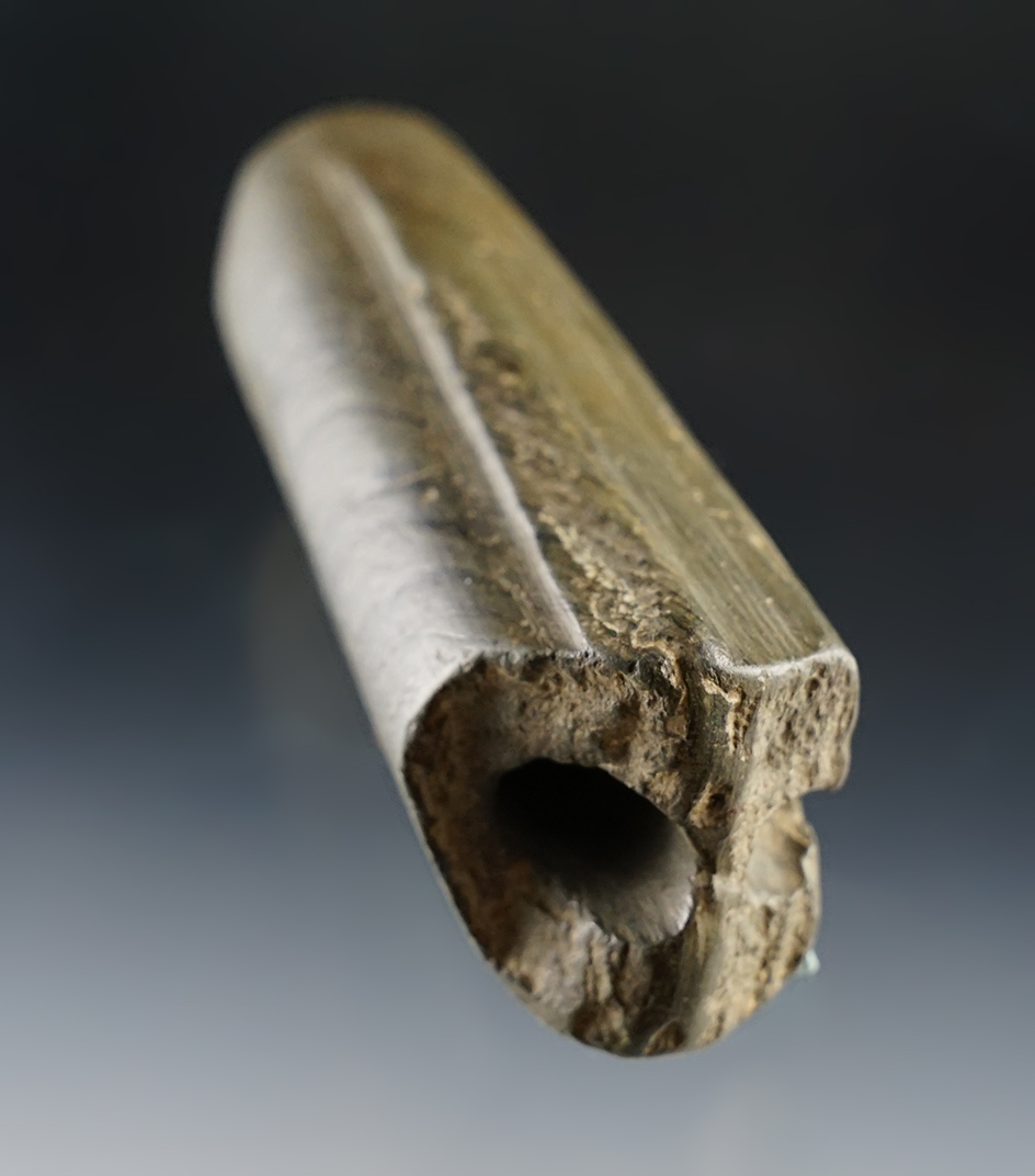 Unique 3 5/16" Tube Bannerstone - salvaged - Auglaize Co., Ohio. Ex. Dr. Meuser, 2193/5.