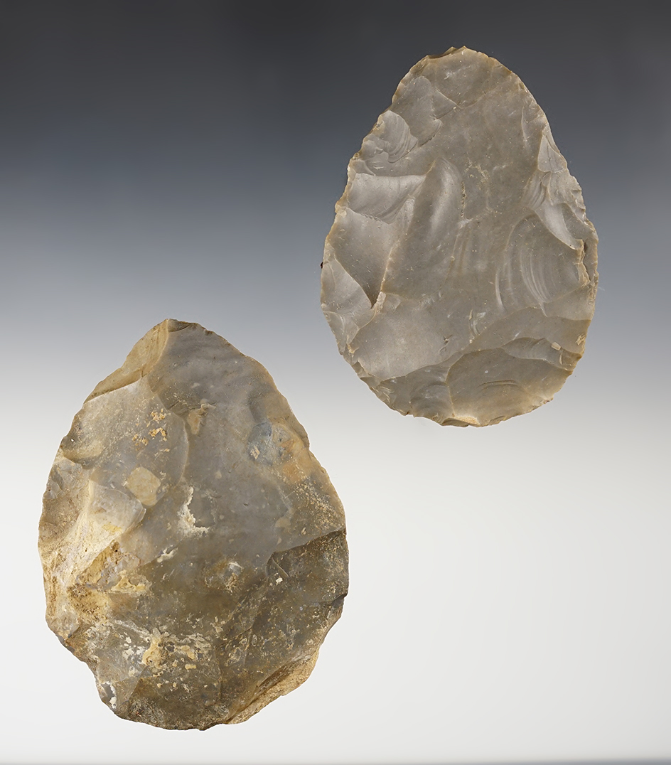 Pair of Indiana Cache Blades made from Hornstone. The largest is 4 1/2".