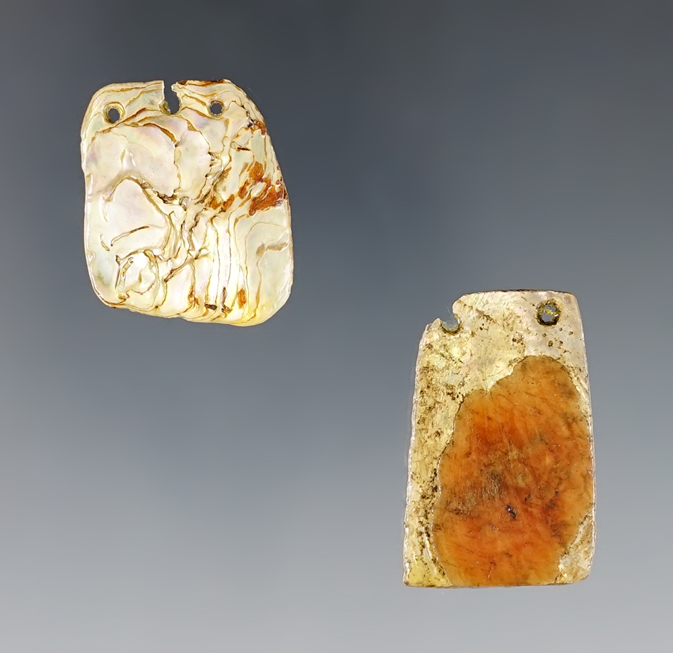 Pair of beautiful Abalone Shell Pendants found in California. Largest is 1 5/16".