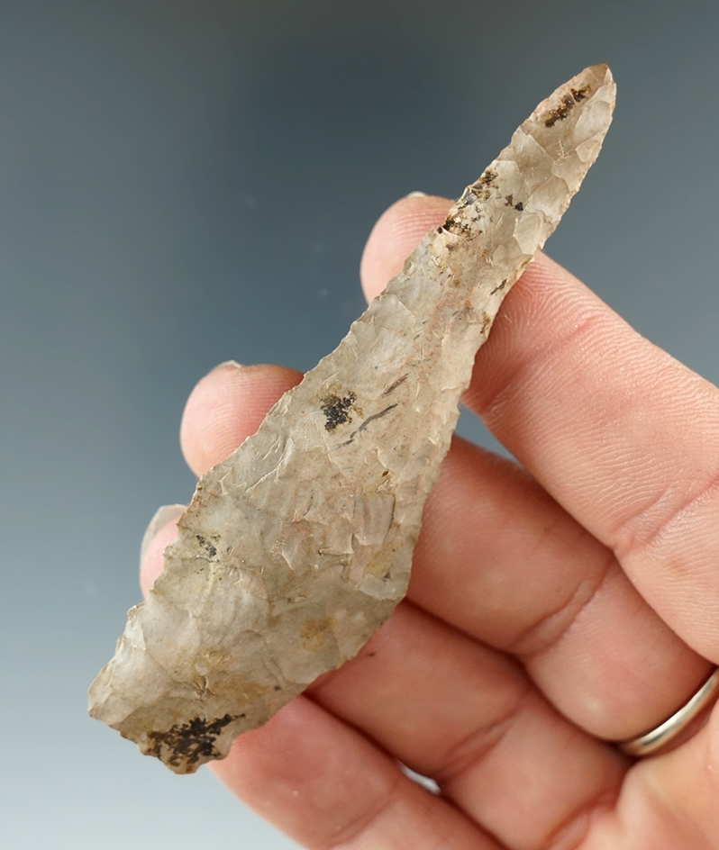 3 1/16" heavily patinated Plateau Pentagonal drill found in Umatilla, Oregon.