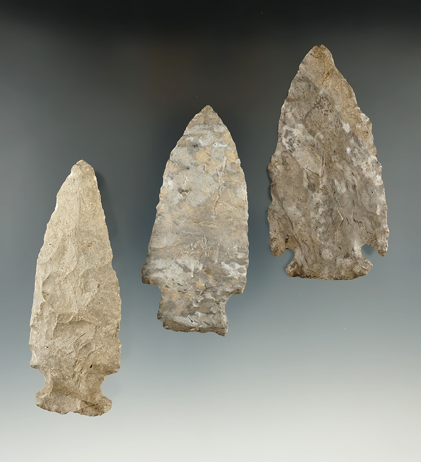 Set of three Flint Knives found in Wyoming Co., New York, largest is 3 1/8".