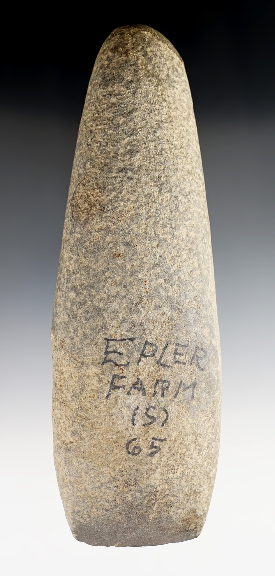 7 13/16" Nicely styled Tapered poll Celt with good use polish to bit area. Found in Pennsylvania.