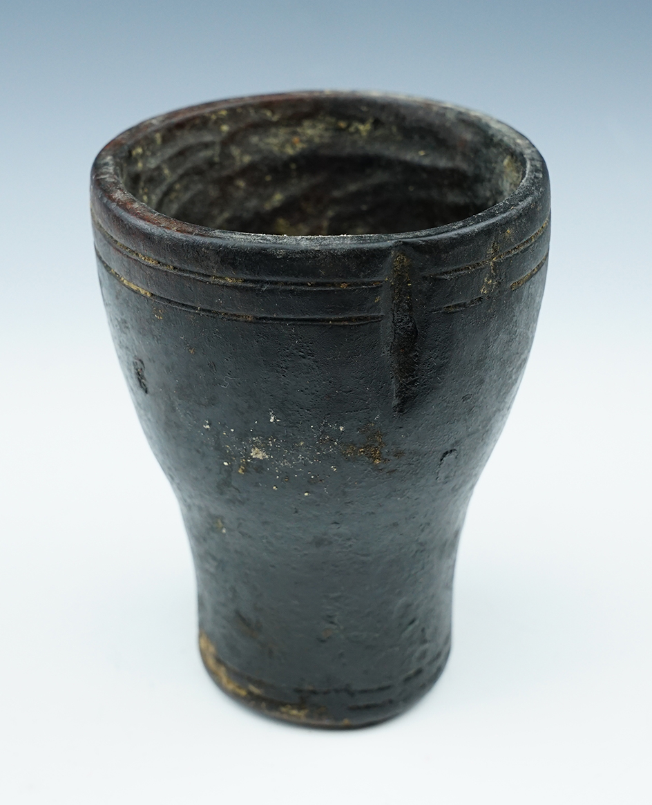 4 1/2" Tall wood Kero with restoration to one area of exterior. Found in Peru.