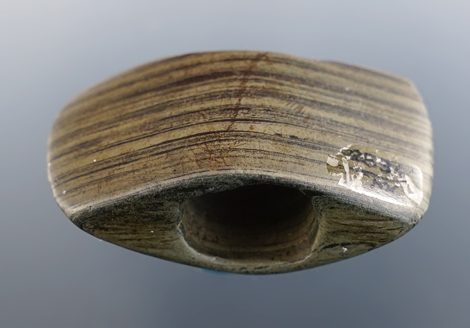 1 7/8" Miniature Banded Slate Panel Bannerstone. Great overall finish.  Wood Co., Ohio. Ex. Kiel.