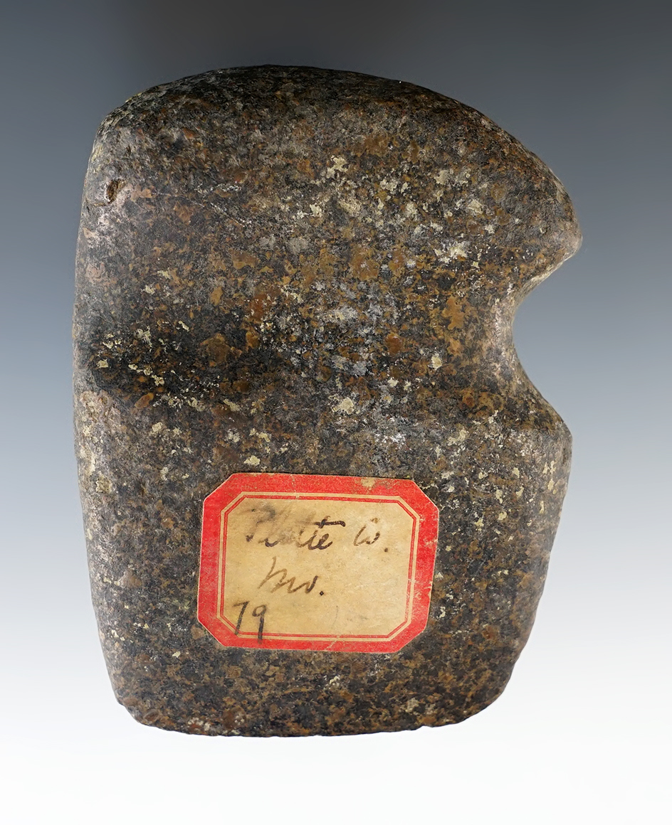 Well styled 3 3/8" long 3/4 Grooved Hardstone Axe found in Platte Co., Missouri.