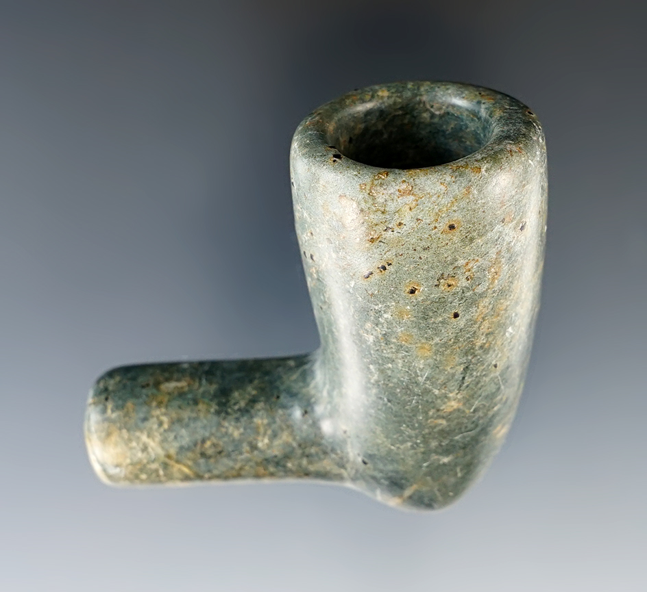 Rare! 2 1/4" Tall beautifully styled Chlorite pipe that is nicely polished. Northeastern U.S.