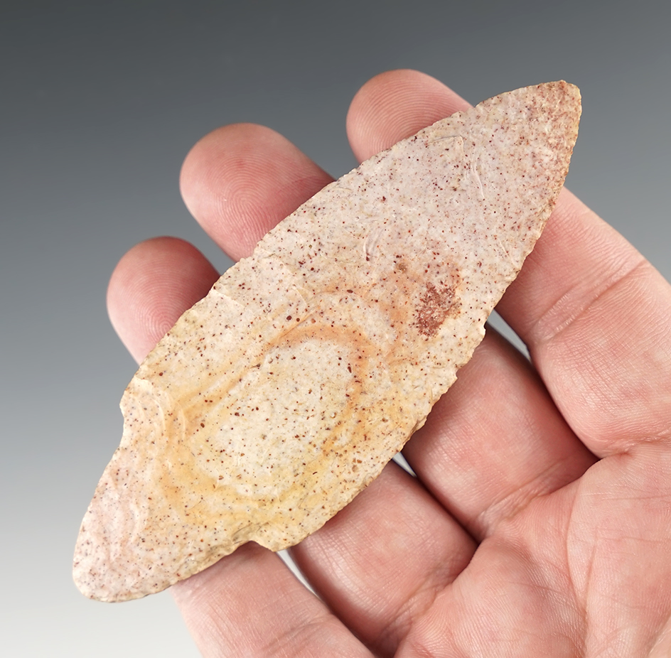 Excellent flaking, style and material on this 4 3/16" Adena found in Missouri.